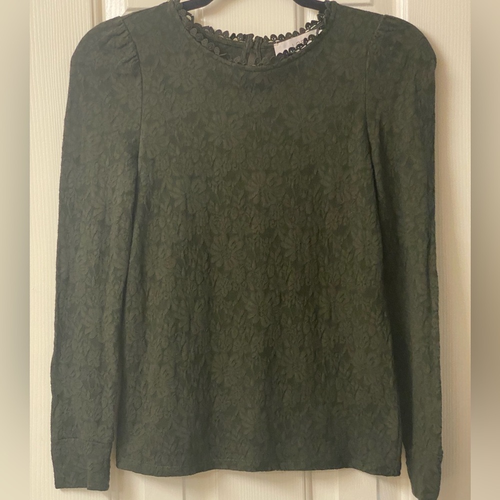 LOFT Elegant Olive Green Textured Lace Women's Top Size XXSP